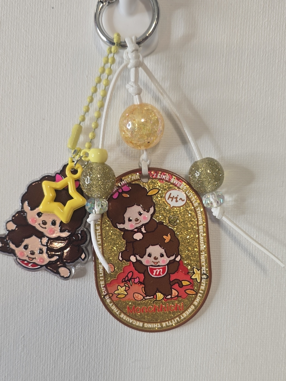 Gold Glitter Keychain Charm - Cute Monchichi
